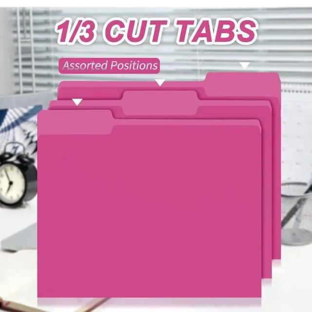 Alt view image 3 of 7 - 100 Packs Pink File Folder,1/3-Cut Tabs,Manilla File Folders Letter Size,8.5x11 Heavy Duty Paper File Folders for Office Filing,School Projects and Home,Organizer Documents
