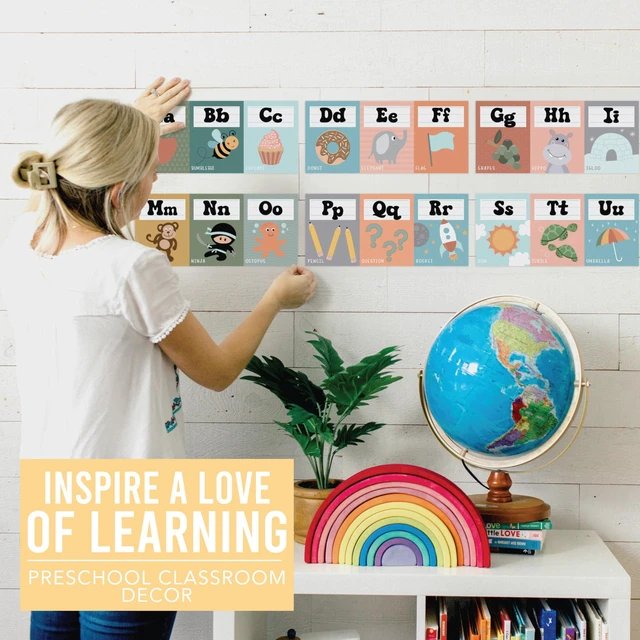 Alt view image 6 of 7 - Alphabet for Classroom Wall Decor -Alphabet Poster & Letters ABC Letters and Number Card for Preschool & Kindergarten Retro Classroom Decorations, Homeschool Decor and Daycare Essentials