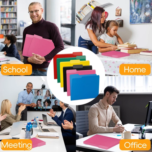 Alt view image 5 of 7 - 100 Packs Pink File Folder,1/3-Cut Tabs,Manilla File Folders Letter Size,8.5x11 Heavy Duty Paper File Folders for Office Filing,School Projects and Home,Organizer Documents