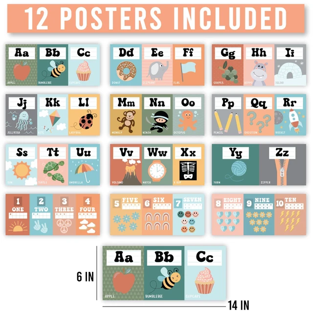 Alt view image 4 of 7 - Alphabet for Classroom Wall Decor -Alphabet Poster & Letters ABC Letters and Number Card for Preschool & Kindergarten Retro Classroom Decorations, Homeschool Decor and Daycare Essentials
