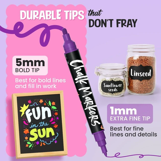 Alt view image 2 of 7 - 30 Dual Tip Liquid Chalk Markers For Windows, Glass, Blackboard (30 Pack, 1mm Fine Tip +5mm Bold) - Wet Erase, Erasable Chalkboard Markers, Chalk Pen for Signs, Car, Wall Calendar, Board