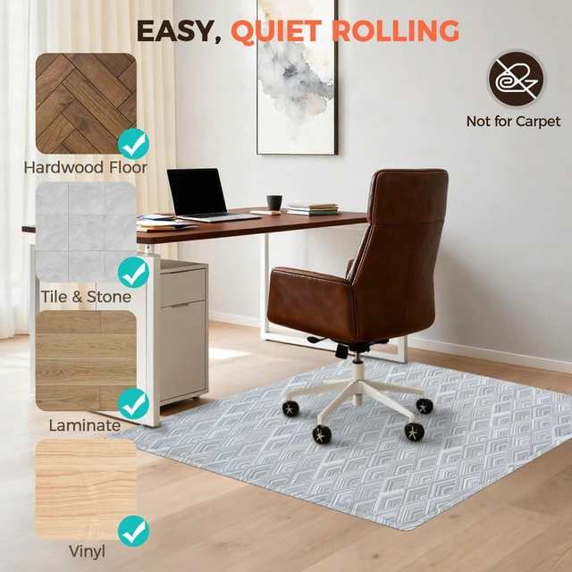 Alt view image 5 of 7 - Office Chair Mat for Hardwood Floor, 45"x53" Heavy Duty Computer Chair Mat - Fast Flat & Smooth Glide - Non-Slip Desk Chair Floor Protector for Home Office - Gray Diamond
