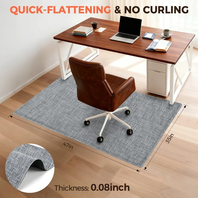 Alt view image 4 of 7 - Office Chair Mat for Hardwood Floor, 35"x47" Heavy Duty Computer Chair Mat - Fast Flat & Smooth Glide - Non-Slip Desk Chair Floor Protector for Home Office - Black