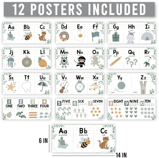 Alt view image 4 of 7 - Alphabet for Classroom Wall Decor -Alphabet Poster & Letters ABC Letters and Number for Preschool & Kindergarten Greenery Classroom Decorations, Homeschool Decor and Daycare Essentials