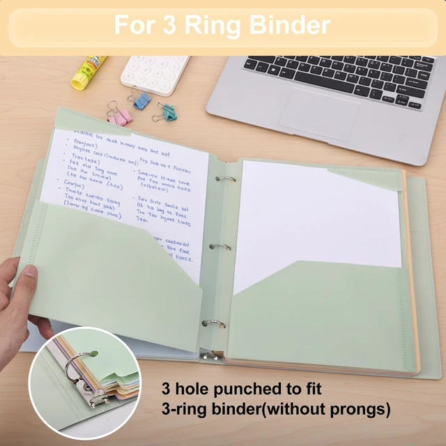 Alt view image 5 of 7 - 24pcs 3 Hole Punch Folders with 2 Pockets, Plastic File Folders for 3 Ring Binder, with Pocket and 2 Card Slots, Heavy Duty Poly Folders for School Office Supplies