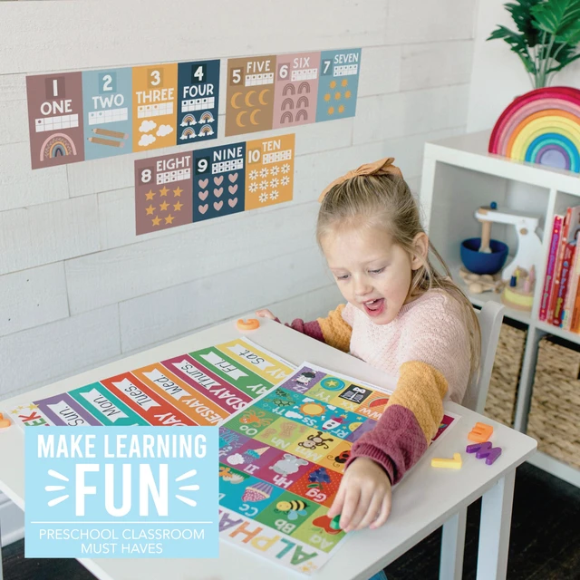 Alt view image 2 of 7 - Alphabet for Classroom Wall Decor -Alphabet Poster & Letters ABC Letters and Number Card for Preschool & Kindergarten Retro Classroom Decorations, Homeschool Decor and Daycare Essentials