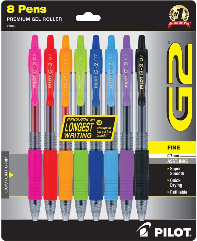 Main image of G2 Pens, Premium Gel Ink Pens Fine Point (0.7mm), 8 Colors, 8 Count