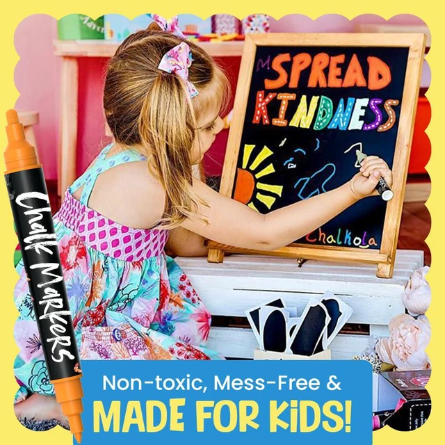 Alt view image 7 of 7 - 30 Dual Tip Liquid Chalk Markers For Windows, Glass, Blackboard (30 Pack, 1mm Fine Tip +5mm Bold) - Wet Erase, Erasable Chalkboard Markers, Chalk Pen for Signs, Car, Wall Calendar, Board
