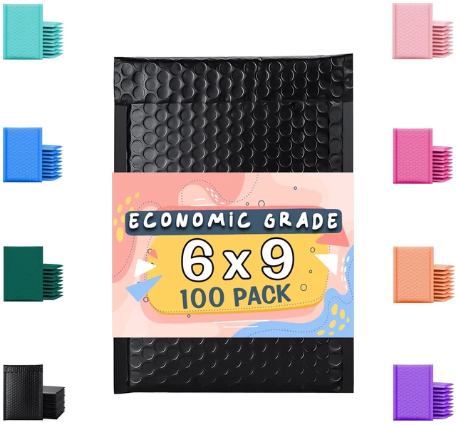 Main image of Black Poly Bubble Mailers 6x10 100 Pack Usable 6x9 Waterproof Self Seal Adhesive Shipping Bags, Cushioning Padded Envelopes for Shipping, Mailing, Packaging