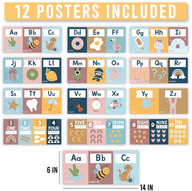 Alt view image 4 of 7 - Alphabet for Classroom Wall Decor -Alphabet Poster & Letters ABC Letters and Number Card for Preschool & Kindergarten Retro Classroom Decorations, Homeschool Decor and Daycare Essentials