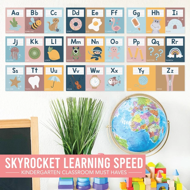 Alt view image 3 of 7 - Alphabet for Classroom Wall Decor -Alphabet Poster & Letters ABC Letters and Number Card for Preschool & Kindergarten Retro Classroom Decorations, Homeschool Decor and Daycare Essentials