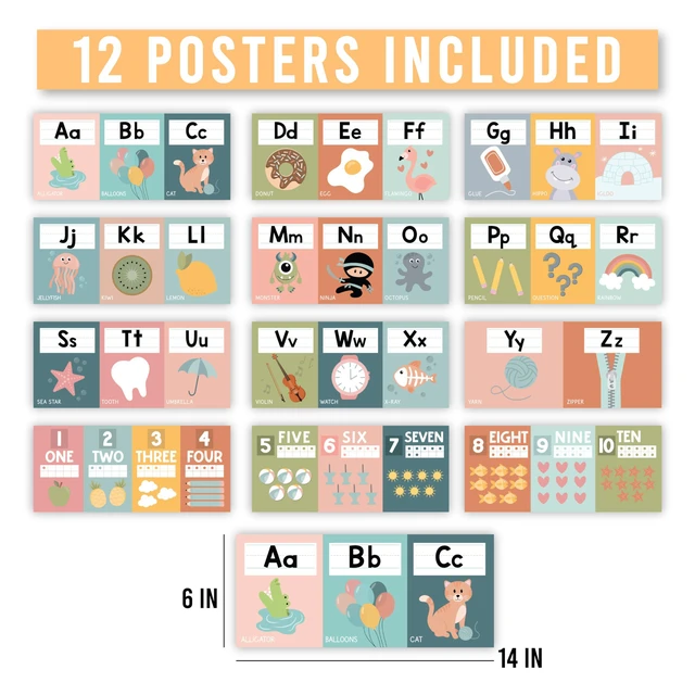 Alt view image 4 of 7 - Alphabet for Classroom Wall Decor -Alphabet Poster & Letters ABC Letters and Number Card for Preschool & Kindergarten Boho Classroom Decoration, Homeschool Decor and Daycare Essentials