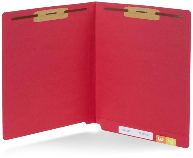 Main image of 50 Red End Tab Fastener File Folders, Letter Size Durable 11pt Red Paper, Straight Cut End Tabs, 2 Prong Fasteners, Medical Files, Receipts, Office Reports
