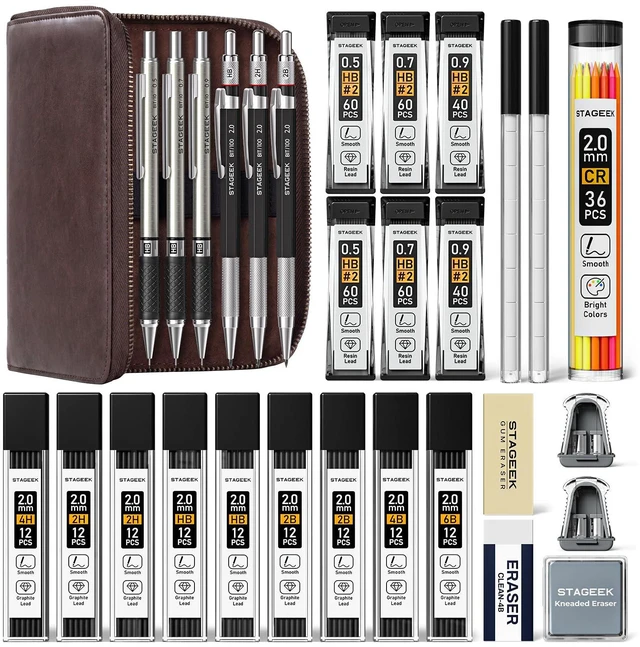 Main image of 30PCS Mechanical Pencil Set with Leather Bag, 0.5, 0.7, 0.9 2mm Drawing Pencils with 464PCS Lead Refills (6B 4B 2B HB 2H 4H Color), Erasers, Sharpeners, Artist Pencil for Sketching Drafting