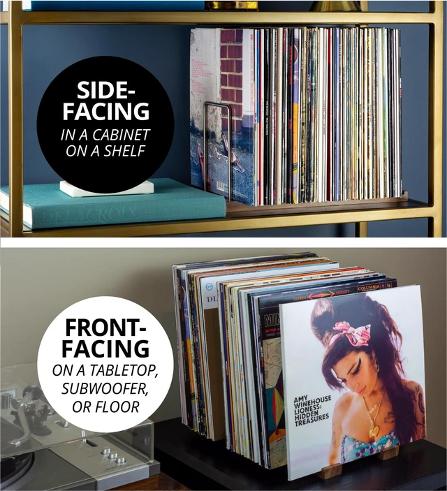 Alt view image 5 of 7 - Vinyl Record Storage Holder, 75 LPs, Solid Walnut & Steel Adjustable Dividers, Gift-Boxed, Stable Record Storage