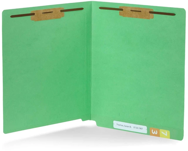 Main image of 50 Green End Tab Fastener File Folders, Letter Size Durable 11pt Green Paper, Straight Cut End Tabs, 2 Prong Fasteners, Medical Files, Receipts, Office Reports