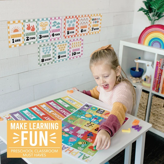 Alt view image 2 of 7 - Alphabet for Classroom Wall Decor -Alphabet Poster & Letters ABC Letters and Number Card for Preschool & Kindergarten Retro Classroom Decorations, Homeschool Decor and Daycare Essentials