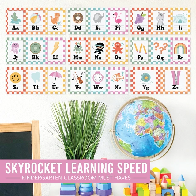 Alt view image 3 of 7 - Alphabet for Classroom Wall Decor -Alphabet Poster & Letters ABC Letters and Number Card for Preschool & Kindergarten Retro Classroom Decorations, Homeschool Decor and Daycare Essentials
