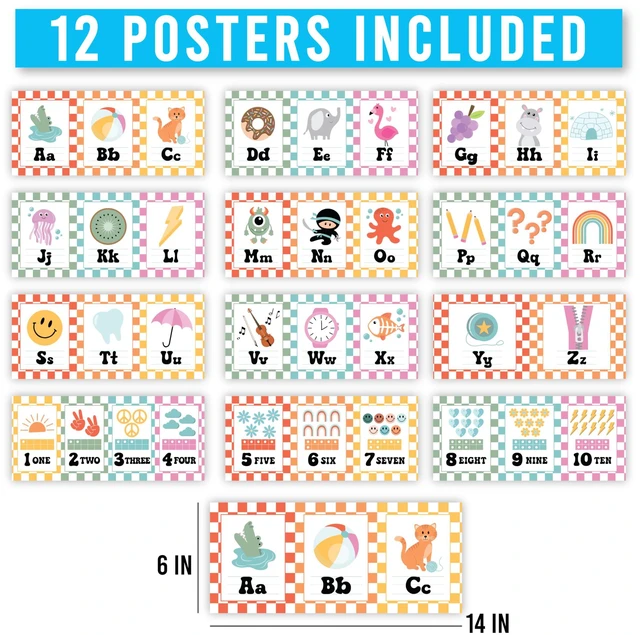 Alt view image 4 of 7 - Alphabet for Classroom Wall Decor -Alphabet Poster & Letters ABC Letters and Number Card for Preschool & Kindergarten Retro Classroom Decorations, Homeschool Decor and Daycare Essentials