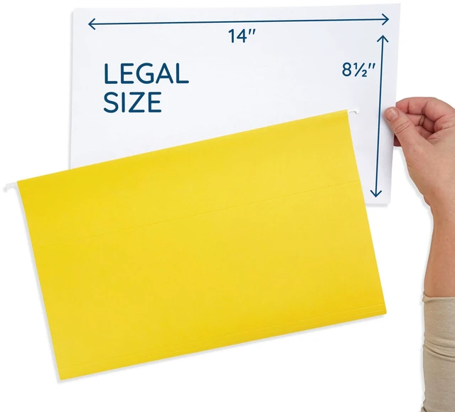 Alt view image 2 of 7 - 25 Hanging File Folders, Legal Size, Yellow Reinforced 11pt, 1/5 Cut Tabs, Plastic Tabs and Inserts Included, for Filing Cabinet, Home, and Office Use