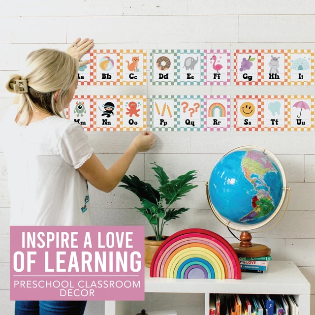 Alt view image 6 of 7 - Alphabet for Classroom Wall Decor -Alphabet Poster & Letters ABC Letters and Number Card for Preschool & Kindergarten Retro Classroom Decorations, Homeschool Decor and Daycare Essentials