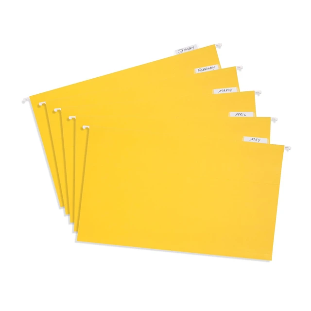 Alt view image 5 of 7 - 25 Hanging File Folders, Legal Size, Yellow Reinforced 11pt, 1/5 Cut Tabs, Plastic Tabs and Inserts Included, for Filing Cabinet, Home, and Office Use