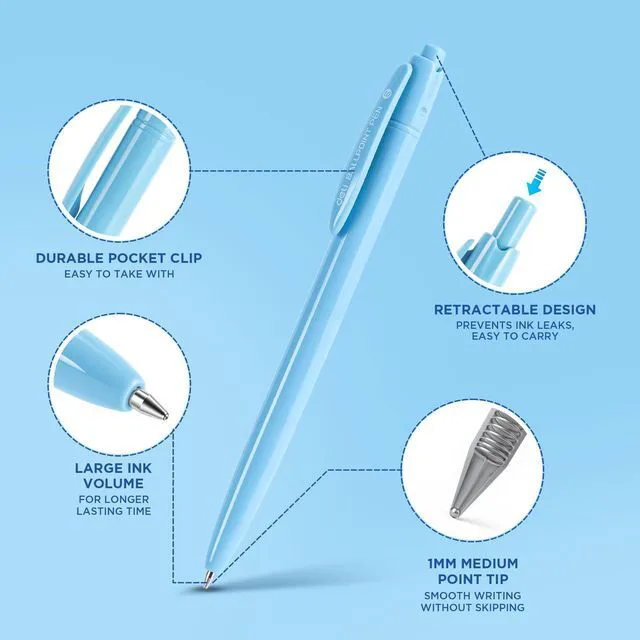 Alt view image 3 of 7 - Pens Bulk, 50 Pack Pens Ballpoint, 1.0MM Blue Ink Pens Retractable,Smooth Writing, No Bleed, Comfortable Grip for Home, Office & School Use