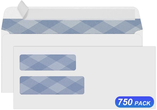 Main image of 750 Pack #10 Double Window Self-Seal Envelopes, Security Tinted Size 4 1/8 X 9 1/2 Inch, For QuickBooks Invoices, Business Statements & Documents, 24 LB Paper