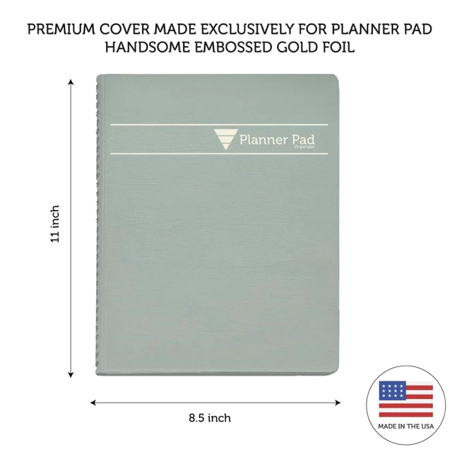 Alt view image 2 of 6 - Spiral Bound October 2026 September 2027 8 1/2" x 11" Large 3-Tier Funnel Down 12 Month/Weekly Organizer, Greenish Grey Cover/Soft Green Ink