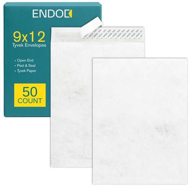 Main image of Tyvek Envelopes 9x12 Mailer Tear Resistant Envelopes Tyvek® Construction & Easy Self Seal Closure Bright White Bulk Pack of 50 9 x 12 Inch