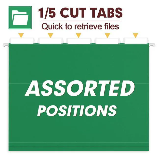 Alt view image 3 of 7 - Hanging File Folders, 30 Pack Reinforced Letter Size Hanging Folders, Designed for Bulky Files, Filing Cabinet, 1/5-Cut Adjustable Tabs (Green)