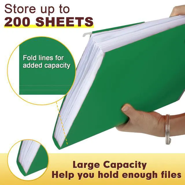 Alt view image 6 of 7 - Hanging File Folders, 30 Pack Reinforced Letter Size Hanging Folders, Designed for Bulky Files, Filing Cabinet, 1/5-Cut Adjustable Tabs (Green)