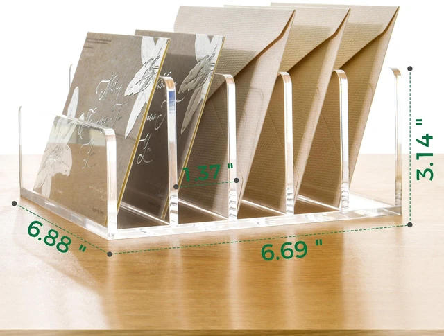 Alt view image 2 of 7 - 5 Compartments Clear Acrylic Mail Holder Vertical Letter Sorter & Multifunction Desk Organizer for Bills, Documents, Notebooks Modern Office/Home Envelope File Rack (Pack of 2)