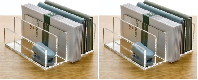 Main image of 5 Compartments Clear Acrylic Mail Holder Vertical Letter Sorter & Multifunction Desk Organizer for Bills, Documents, Notebooks Modern Office/Home Envelope File Rack (Pack of 2)
