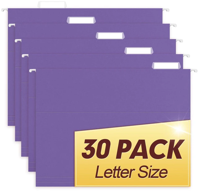 Main image of Hanging File Folders, 30 Pack Reinforced Letter Size Hanging Folders, Designed for Bulky Files, Filing Cabinet, 1/5-Cut Adjustable Tabs (Purple)