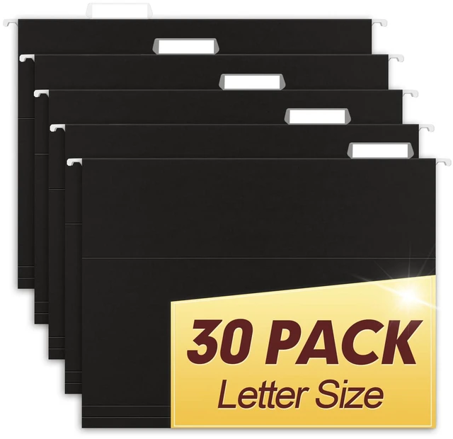 Main image of Hanging File Folders, 30 Pack Reinforced Letter Size Hanging Folders, Designed for Bulky Files, Filing Cabinet, 1/5-Cut Adjustable Tabs (Black)