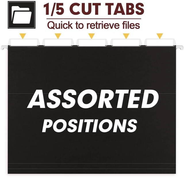 Alt view image 3 of 7 - Hanging File Folders, 30 Pack Reinforced Letter Size Hanging Folders, Designed for Bulky Files, Filing Cabinet, 1/5-Cut Adjustable Tabs (Black)