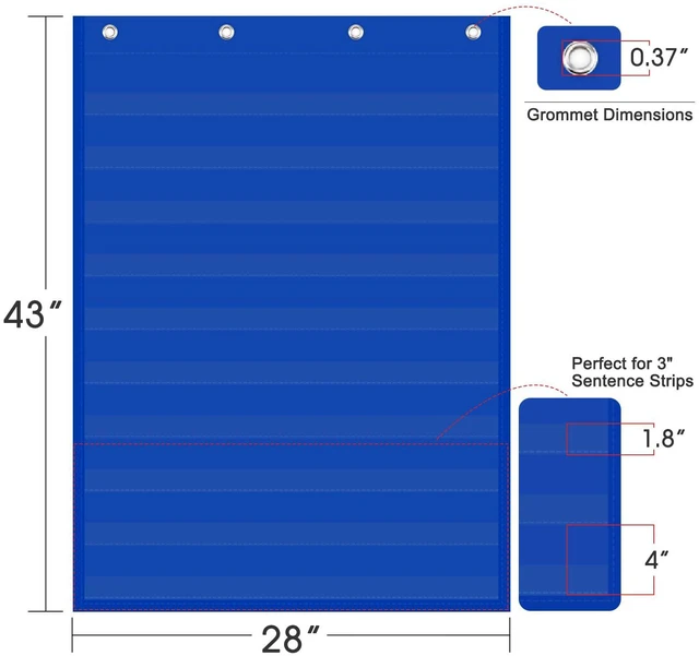 Alt view image 5 of 7 - Standard Pocket Chart for Classroom & Homeschool, Heavy Duty Hanging 10-Pocket Chart for Word Wall/Letter Cards/Sentence Strips, Teacher Supplies, 43" H x 28" W, Blue (Pack of 2)