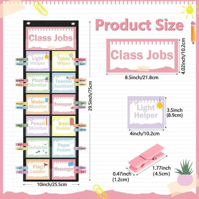 Alt view image 2 of 7 - Pastel Class Jobs Pocket Chart Class Helpers Pocket Chart Classroom Jobs Cards with Clips and Hooks Teacher Helper Bulletin Board Set, for Back to School Classroom Teacher Supplies