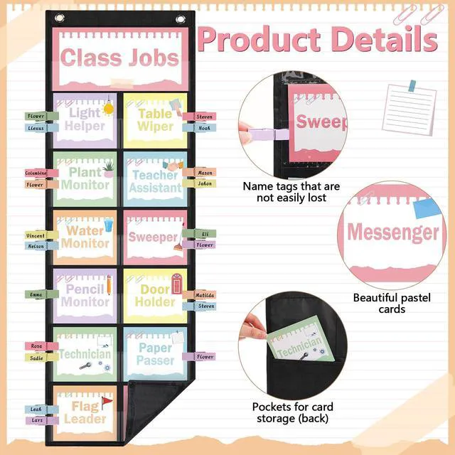 Alt view image 3 of 7 - Pastel Class Jobs Pocket Chart Class Helpers Pocket Chart Classroom Jobs Cards with Clips and Hooks Teacher Helper Bulletin Board Set, for Back to School Classroom Teacher Supplies