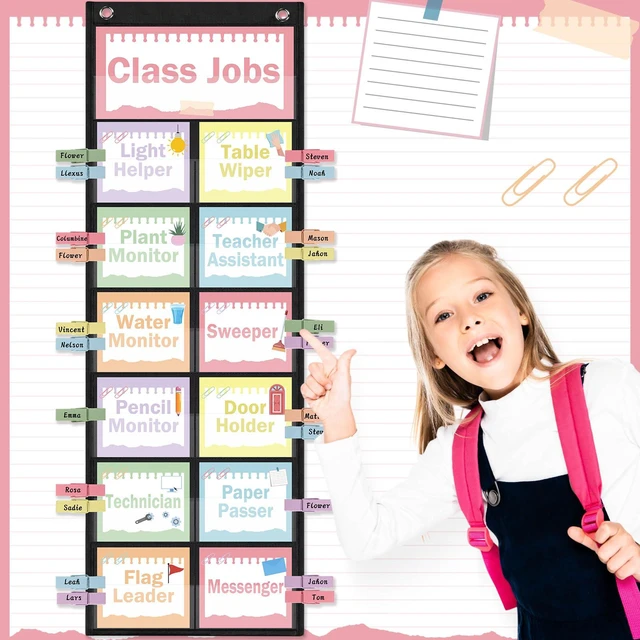 Alt view image 5 of 7 - Pastel Class Jobs Pocket Chart Class Helpers Pocket Chart Classroom Jobs Cards with Clips and Hooks Teacher Helper Bulletin Board Set, for Back to School Classroom Teacher Supplies