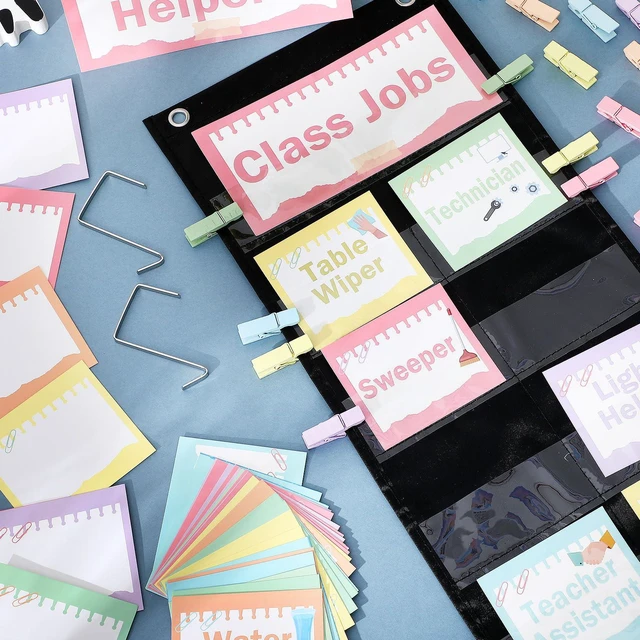 Alt view image 4 of 7 - Pastel Class Jobs Pocket Chart Class Helpers Pocket Chart Classroom Jobs Cards with Clips and Hooks Teacher Helper Bulletin Board Set, for Back to School Classroom Teacher Supplies