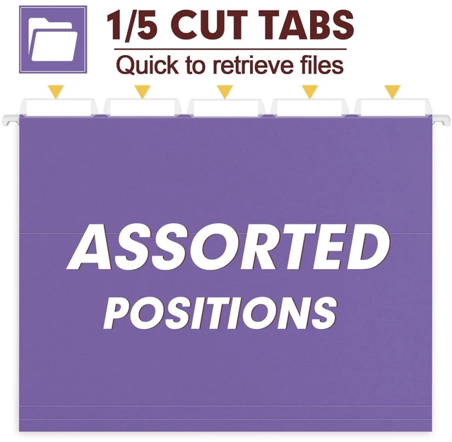 Alt view image 3 of 7 - Hanging File Folders, 30 Pack Reinforced Letter Size Hanging Folders, Designed for Bulky Files, Filing Cabinet, 1/5-Cut Adjustable Tabs (Purple)