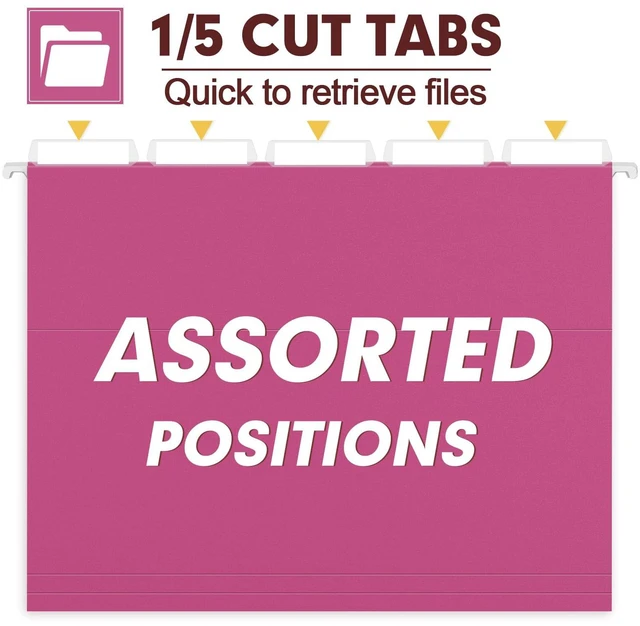 Alt view image 3 of 7 - Hanging File Folders, 30 Pack Reinforced Letter Size Hanging Folders, Designed for Bulky Files, Filing Cabinet, 1/5-Cut Adjustable Tabs (Pink)