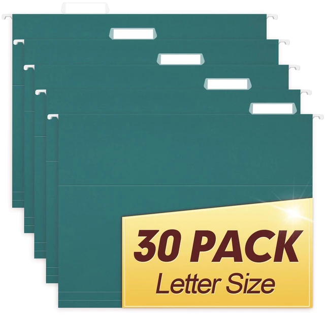 Main image of Hanging File Folders, 30 Pack Reinforced Letter Size Hanging Folders, Designed for Bulky Files, Filing Cabinet, 1/5-Cut Adjustable Tabs (Teal)