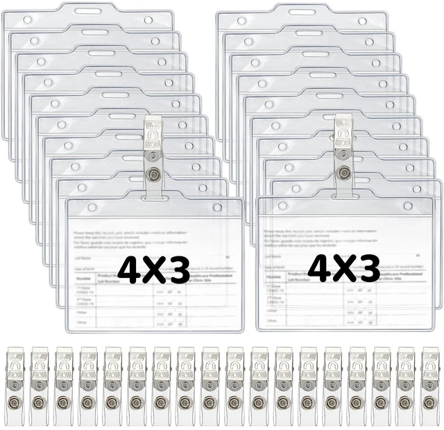 Main image of 500 Set Name Tags with Clips Name Tag Holder for 4 x 3 ID Badge Clear Waterproof Vinyl Plastic Sleeve Cover, Horizontal Card Holder for Travel Office Conferences School