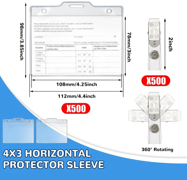 Alt view image 2 of 7 - 500 Set Name Tags with Clips Name Tag Holder for 4 x 3 ID Badge Clear Waterproof Vinyl Plastic Sleeve Cover, Horizontal Card Holder for Travel Office Conferences School