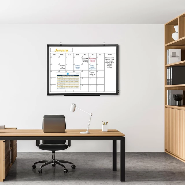 Alt view image 2 of 7 - Whiteboard Calendar 36x24 Magnetic Dry Erase Board for Wall, Black Monthly Magnetic Calendar, 11-Layer, Wall Mount Hanging, Office Home School, Easy Clean Aluminum Frame, Full Accessories