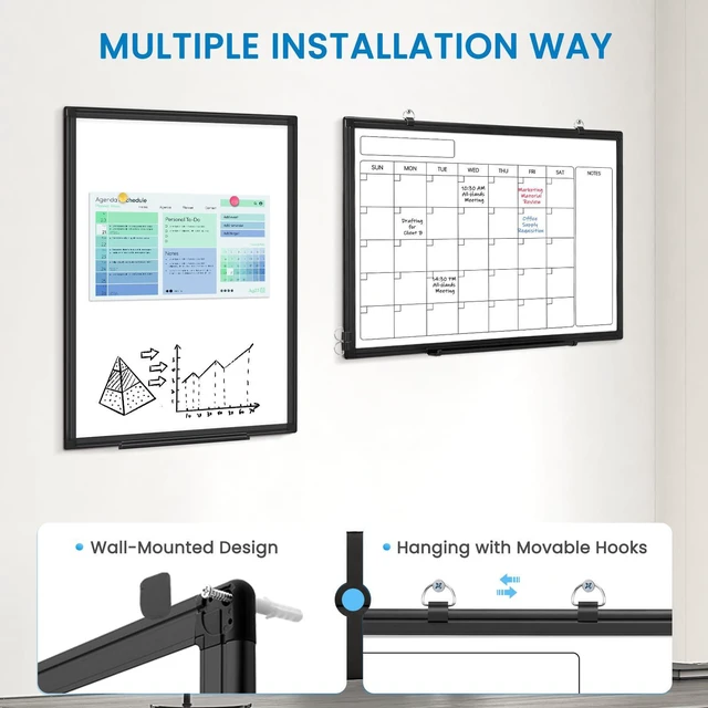 Alt view image 3 of 7 - Whiteboard Calendar 36x24 Magnetic Dry Erase Board for Wall, Black Monthly Magnetic Calendar, 11-Layer, Wall Mount Hanging, Office Home School, Easy Clean Aluminum Frame, Full Accessories