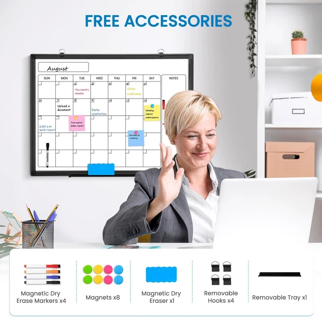 Alt view image 5 of 7 - Whiteboard Calendar 36x24 Magnetic Dry Erase Board for Wall, Black Monthly Magnetic Calendar, 11-Layer, Wall Mount Hanging, Office Home School, Easy Clean Aluminum Frame, Full Accessories